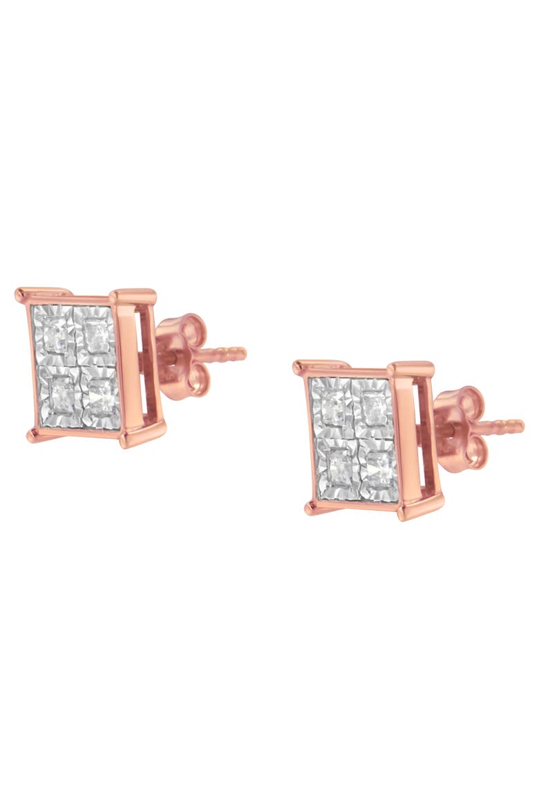 Rose Gold Plated Silver Diamond Composite Stud Earrings, Alternate, color, Pink