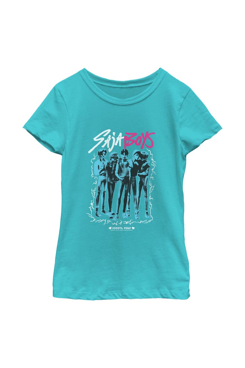 Girl's KPop Demon Hunters Saja Boys Portrait  Graphic T-Shirt, Main, color, Tahiti Blue