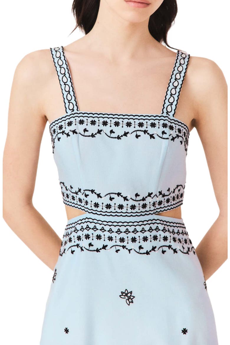 Embroidered linen blend maxi dress, Alternate, color, Blue sky