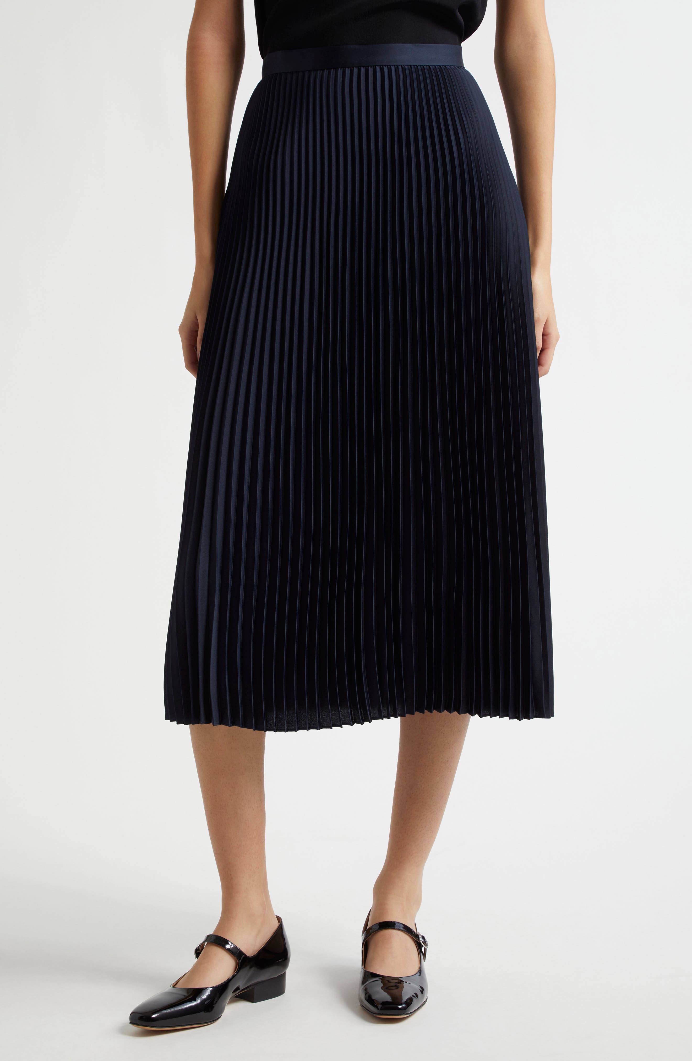 Theory Pleat Satin Midi Skirt