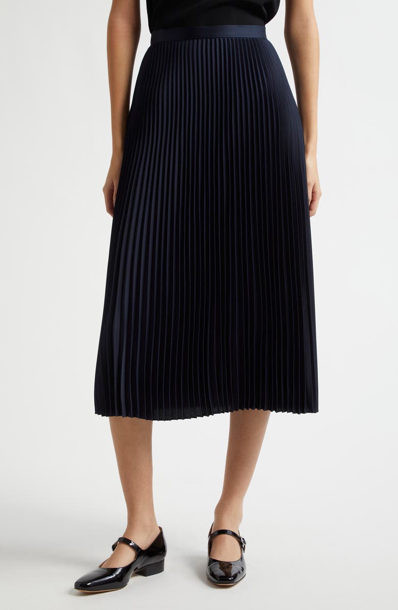 Theory Pleat Satin Midi Skirt, Main, color, Nctrn Way