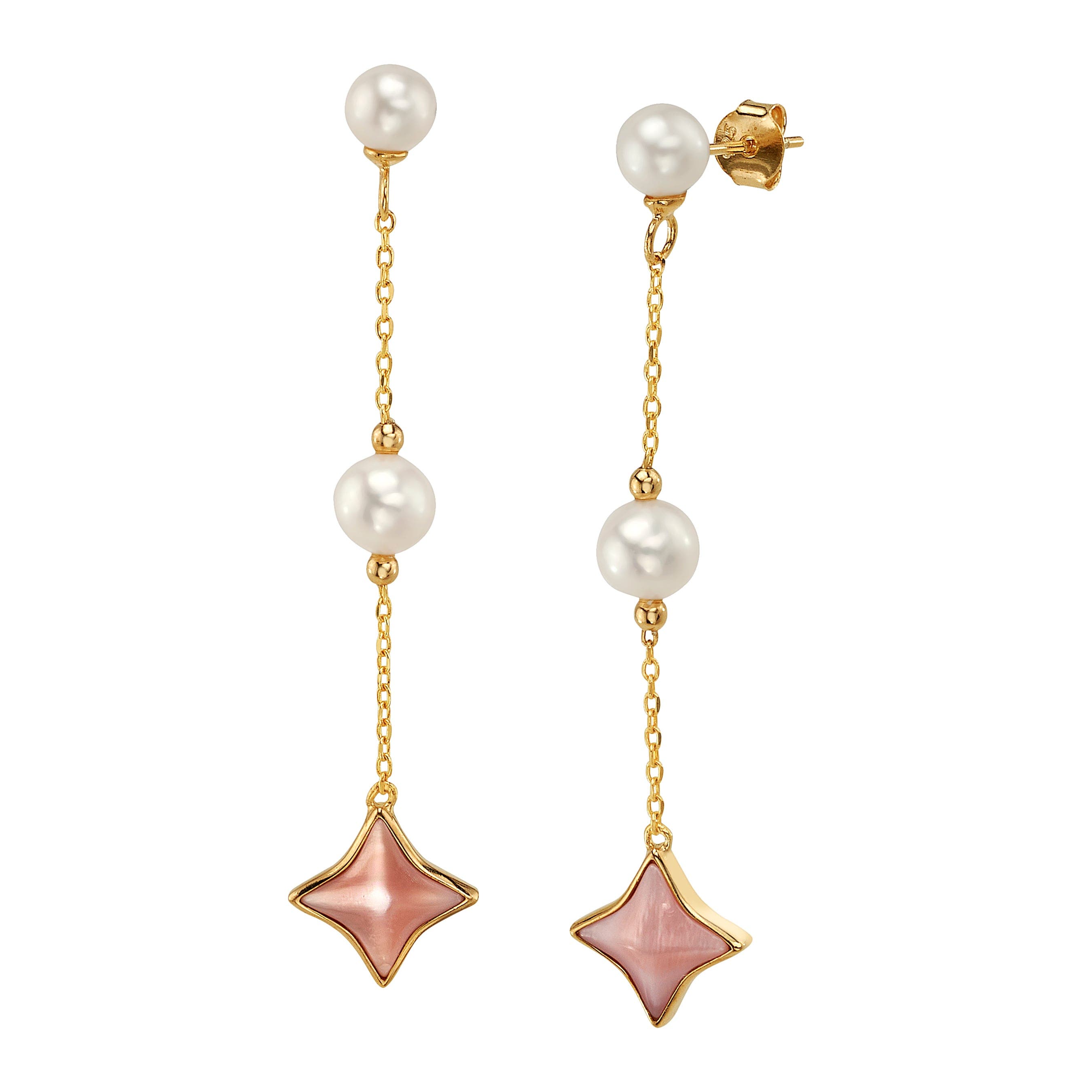 The Pearl Source White Freshwater Pearl Anika Earrings In Yellow Gold Fill