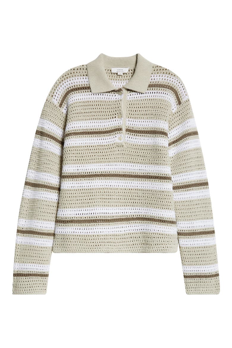 Cotton Stripe Polo Sweater, Alternate, color, WHITE STONE COMBO