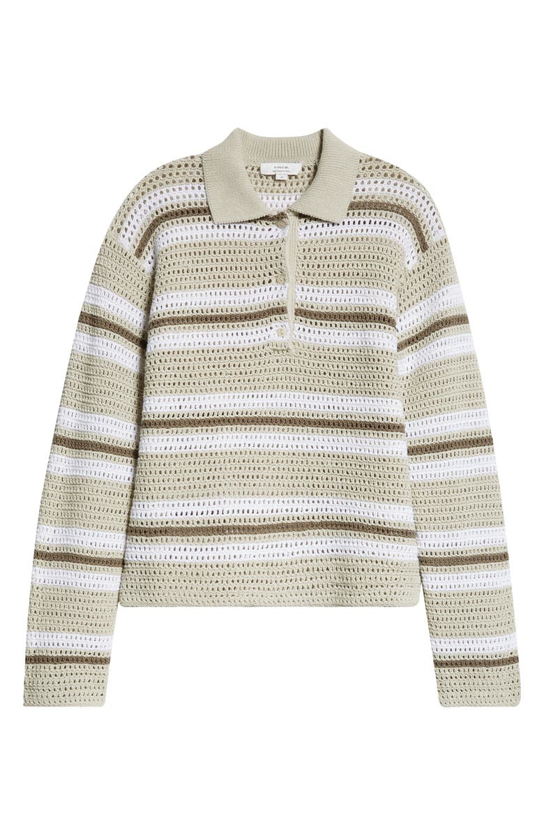 Vince Cotton Stripe Polo Sweater, Alternate, color, White Stone Combo