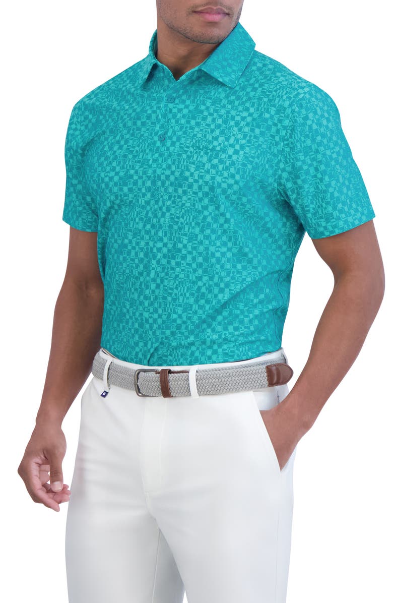 Ben Sherman Twisted Checker Tech Jersey Sports Polo, Alternate, color, Pool Green