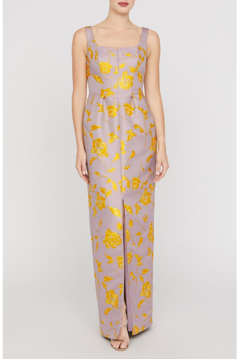 Indiana Floral Column Gown, Main, color, LILAC MIST/ GOLD HONEY