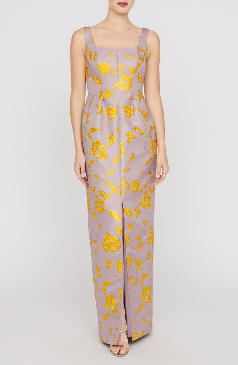 Kay Unger Indiana Floral Column Gown, Main, color, Lilac Mist/ Gold Honey