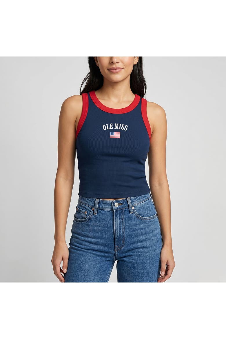 Women's Uscape Apparel Navy/Red Ole Miss Rebels Americana Wordmark Ribbed Tank Top, Main, color, Navy