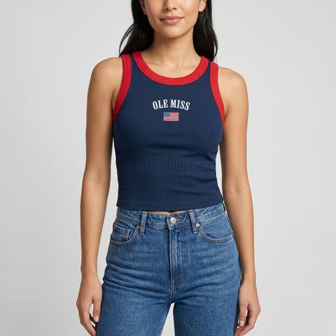 Women's Uscape Apparel Navy/Red Ole Miss Rebels Americana Wordmark Ribbed Tank Top