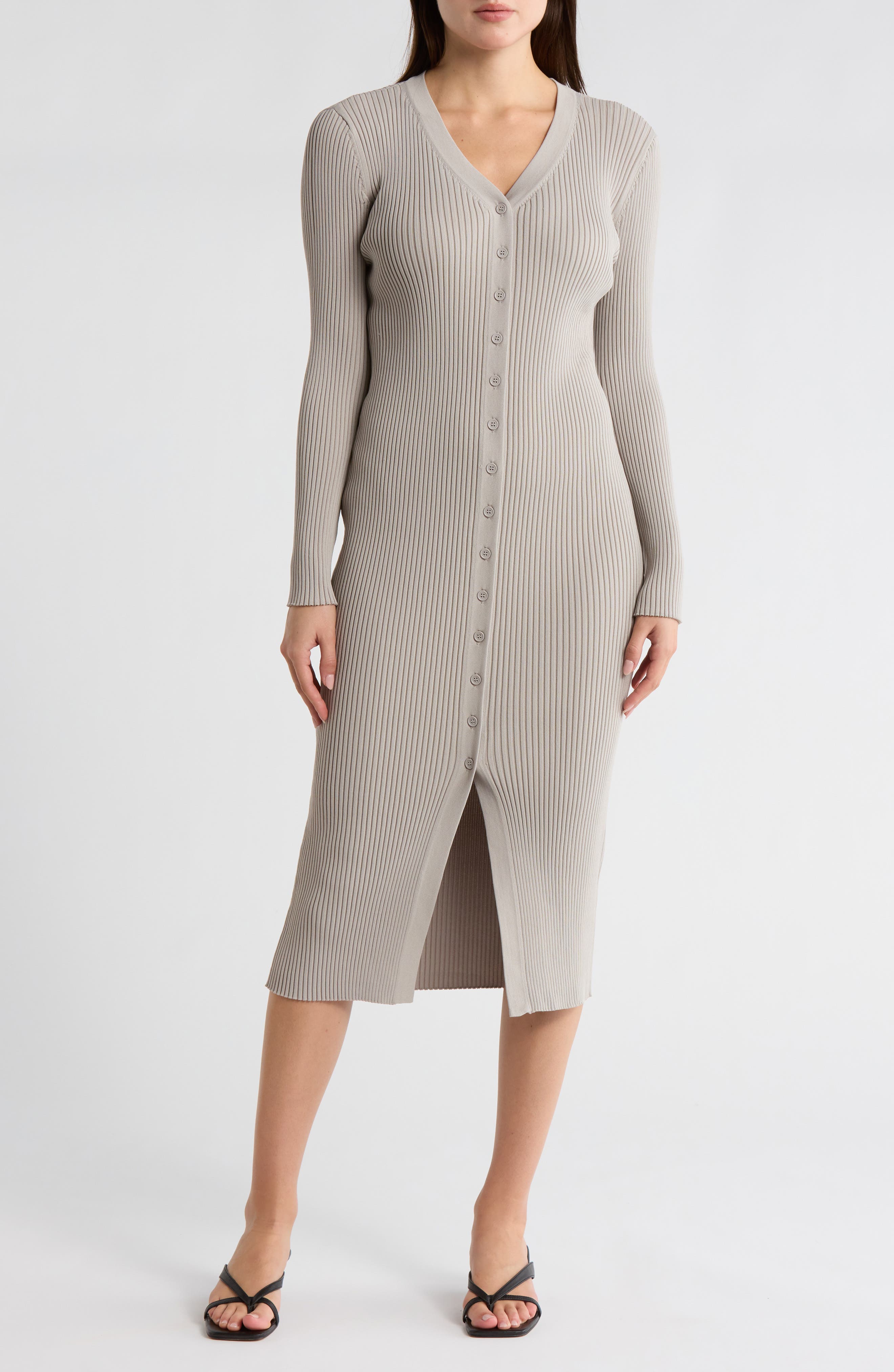 1.STATE Rib Knit Cardigan Midi Dress