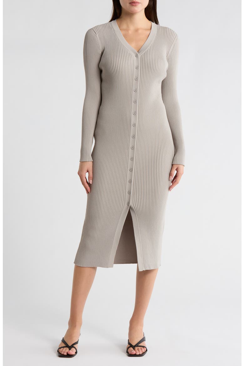 Rib Knit Cardigan Midi Dress, Main, color, SOFT GREY