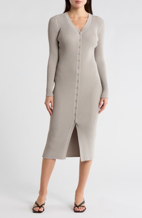 Rib Knit Cardigan Midi Dress