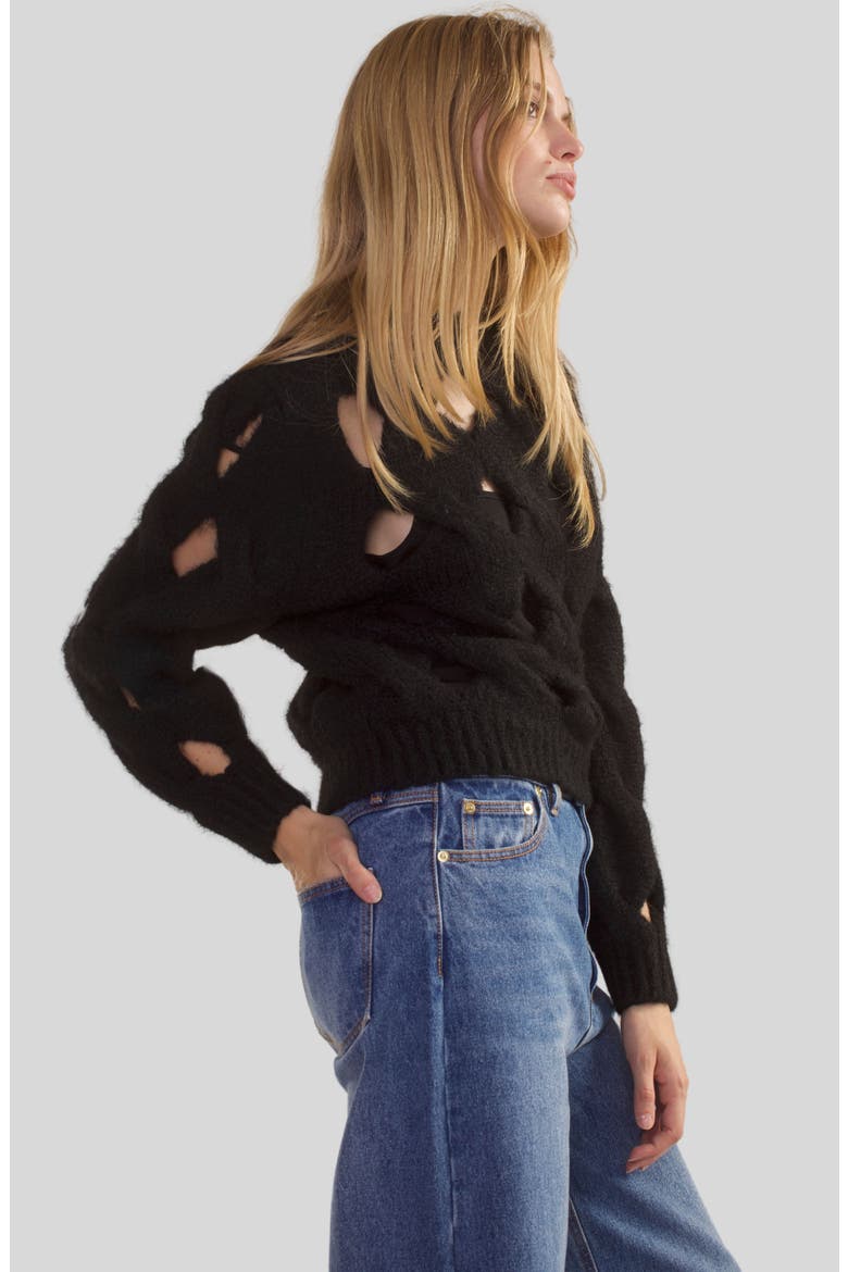 OPEN KNIT SWEATER, Alternate, color, Black