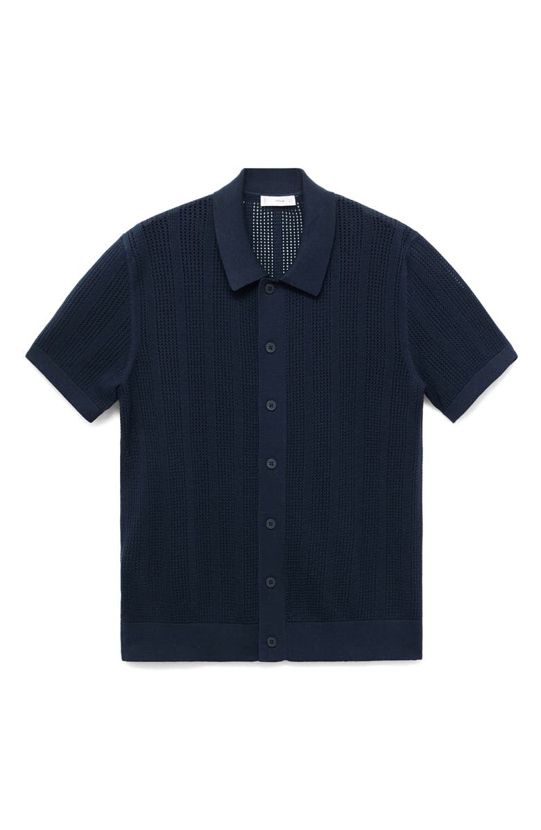 MANGO Openwork Knitted Polo, Alternate, color, Navy