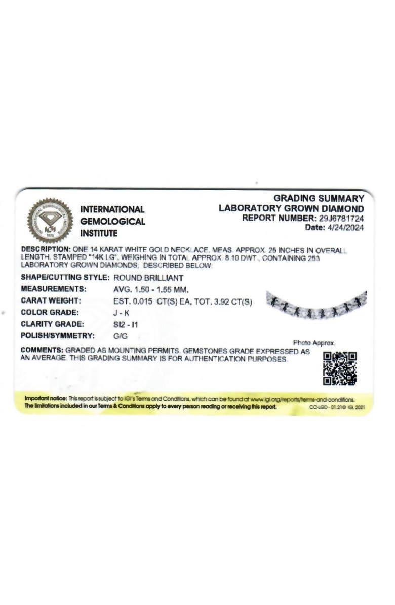 Bliss Diamond Certified 3.92Ct 25" Diamond Tennis Women's Necklkace 14k Gold Lab Grown, Alternate, color,