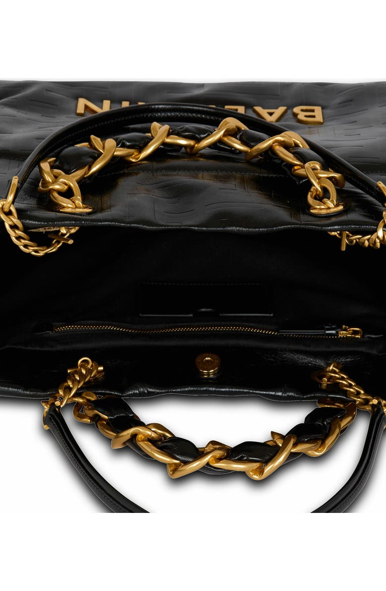 Balmain 1945 Soft Pb-Monogrammed Crinkled Leather Tote Bag, Alternate, color, Black