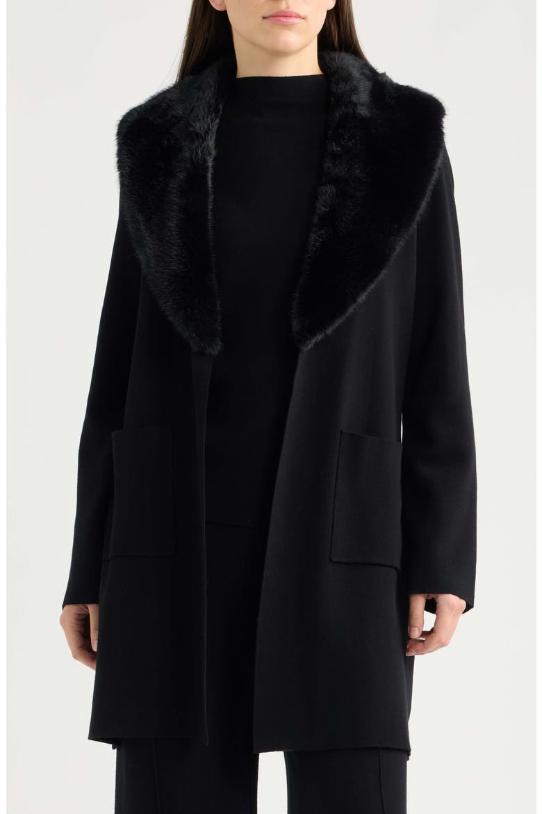 Faux Fur Collar Cardigan, Alternate, color, BLACK