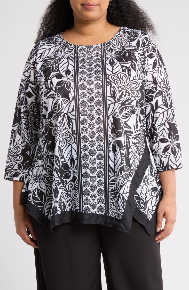 RUBY RD Crystal Embellished Long Sleeve Top, Main, color,