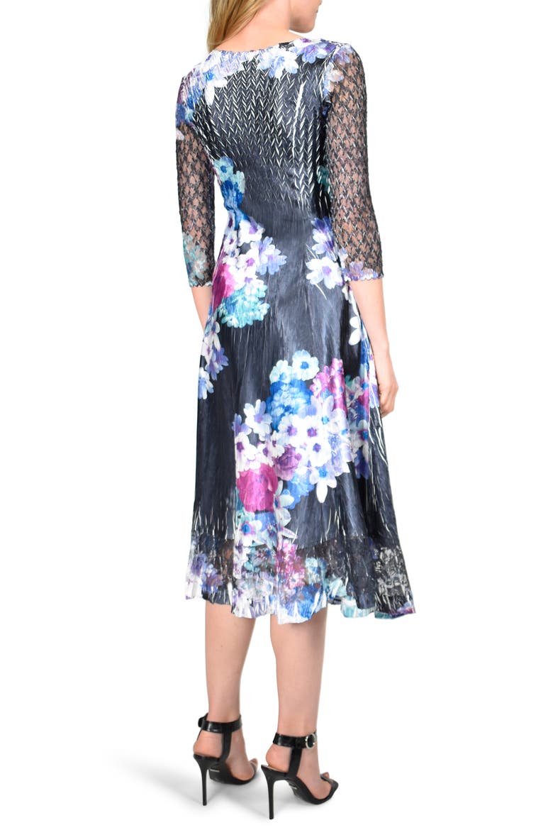 Floral Charmeuse & Chiffon Midi Dress, Alternate, color, LAVENDER VISE