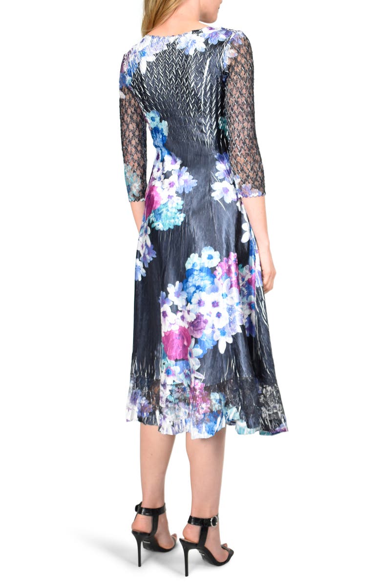 Komarov Floral Charmeuse & Chiffon Midi Dress, Alternate, color, Lavender Vise