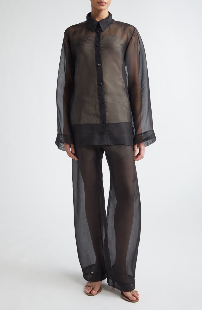 GIA STUDIOS Lisse Classic Silk Organza Button-Up Shirt, Alternate, color, Black