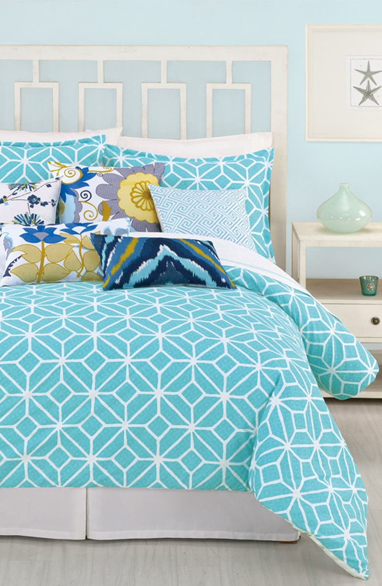 Trina Turk Trellis Duvet Cover & Sham 3-Piece Set - Turquoise/White, Main, color, 