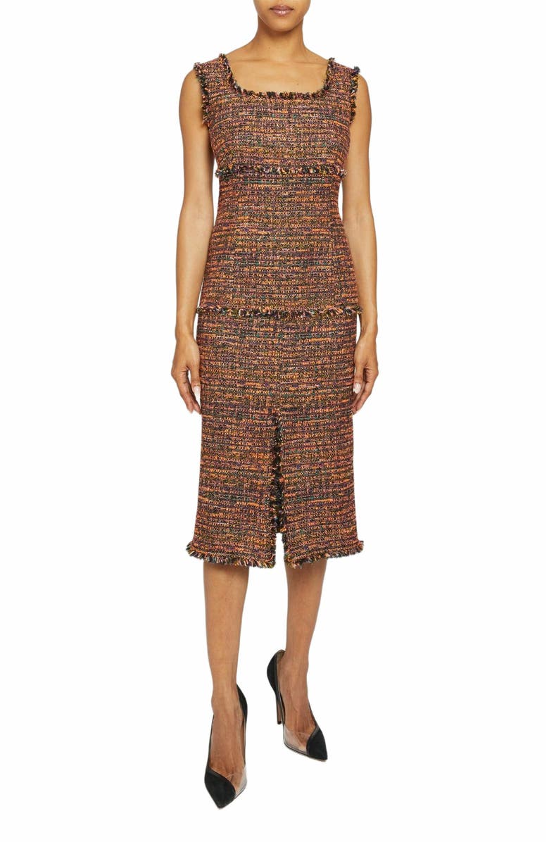 Santorelli FAYE A-line Sleeveless Sheath Dress in Modern Tweed, Alternate, color, Orange Glow