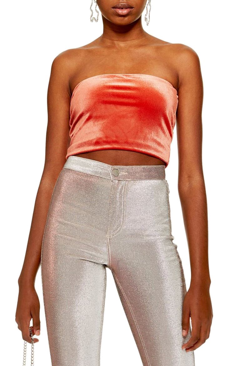 Velvet Bandeau Top, Main, color, RUST