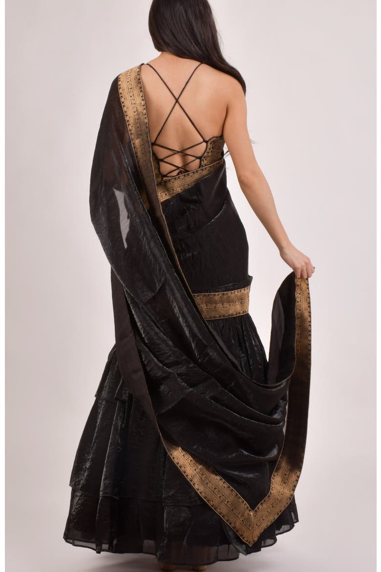Leila Pre-Stiched Ruffle Lehenga Saree, Alternate, color, Black