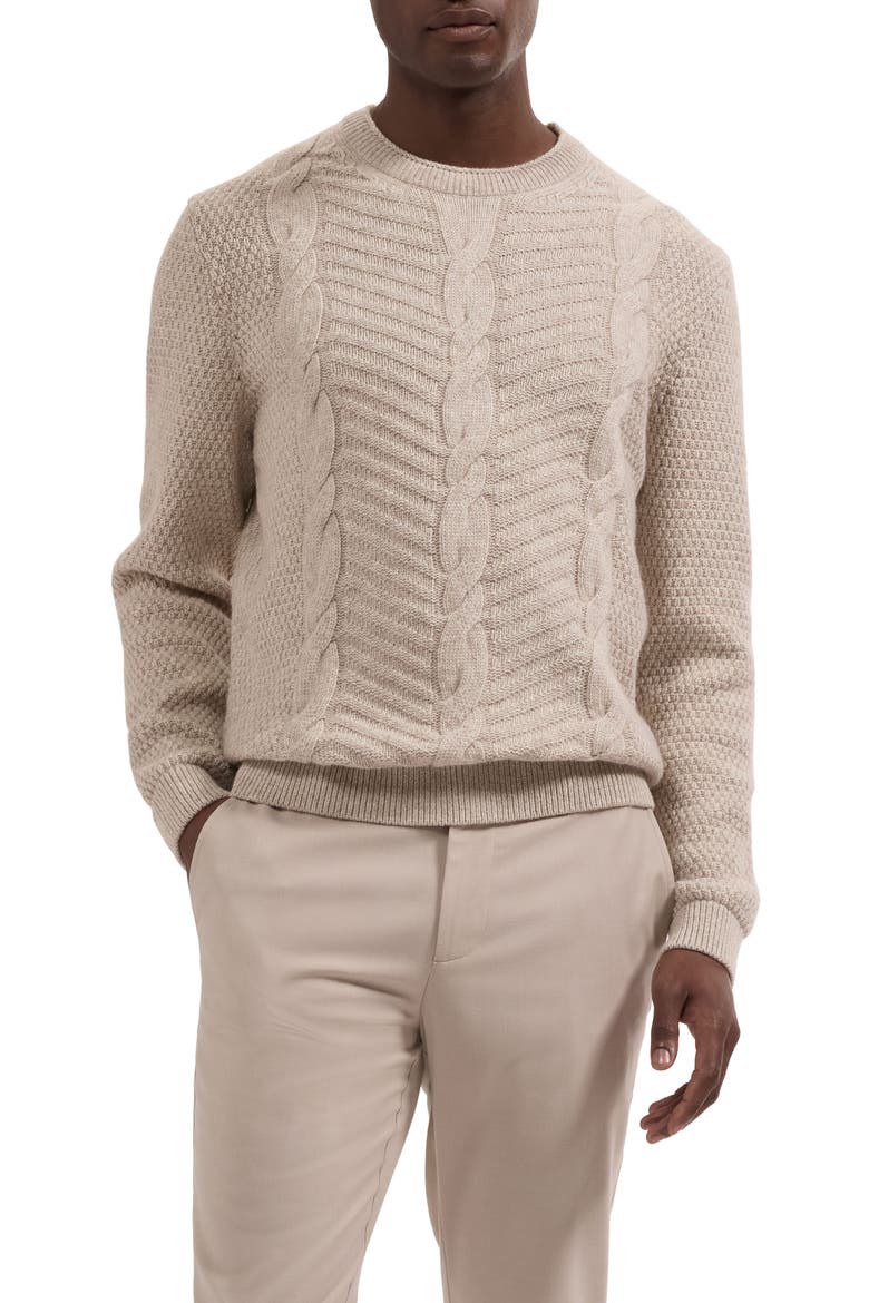 Crewneck Cable Knit Sweater, Main, color, COBBLESTONE