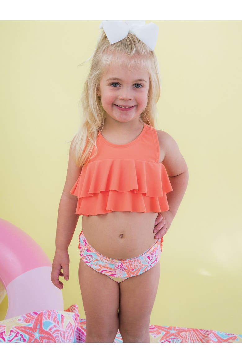 Baby Girls Flounce Bikini, Alternate, color, Sunset Seashells