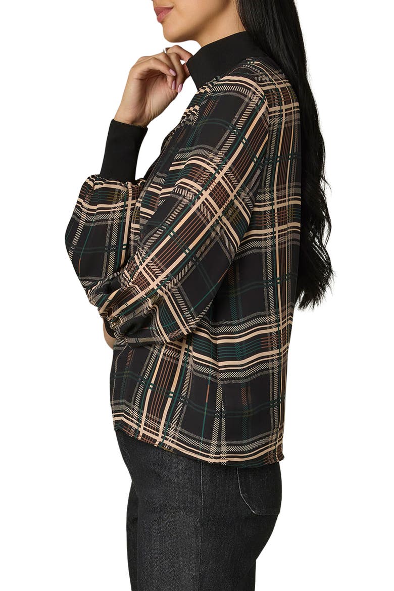 Plaid Mock Neck Top, Alternate, color, BLACK/ GREEN MULTI