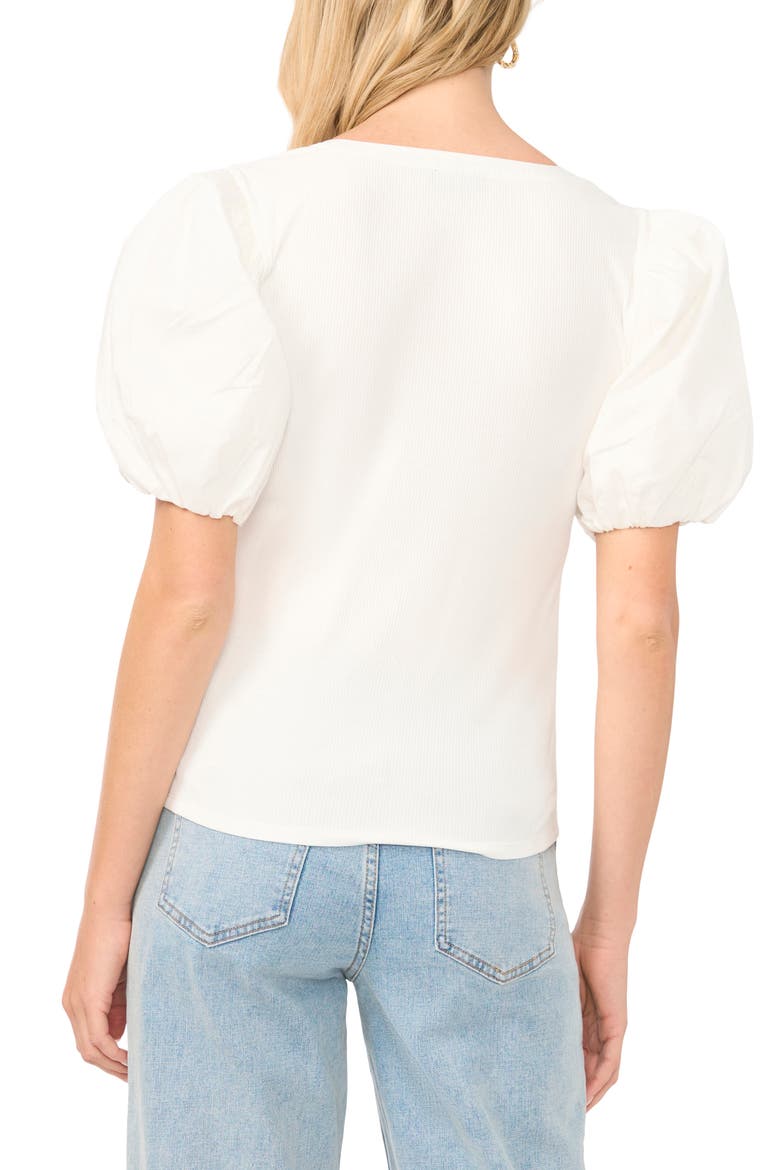 Mixed Media Puff Sleeve Top, Alternate, color, NEW IVORY