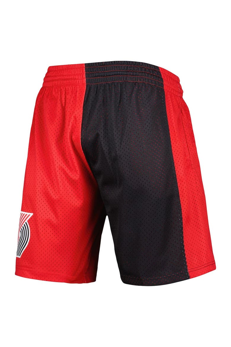 Men's Mitchell & Ness Black/Red Portland Trail Blazers Hardwood Classics 1996 Split Swingman Shorts, Alternate, color, Black