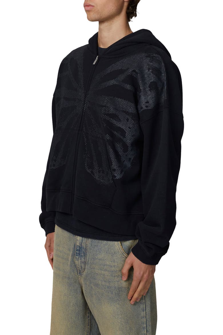 Boxy-Fit Zipped Silhouette Hoodie, Alternate, color, Black