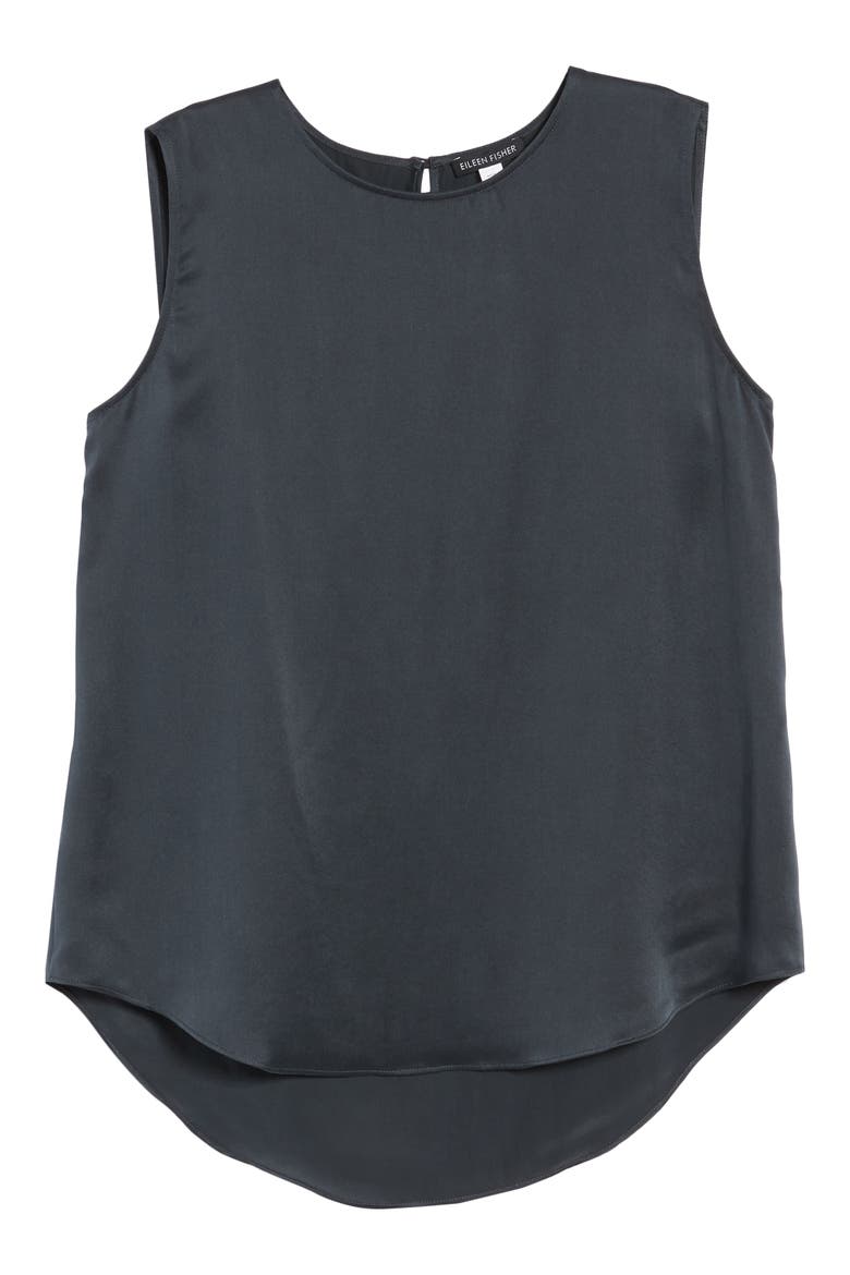 Round Neck Silk Tank, Alternate, color, GRAPHITE