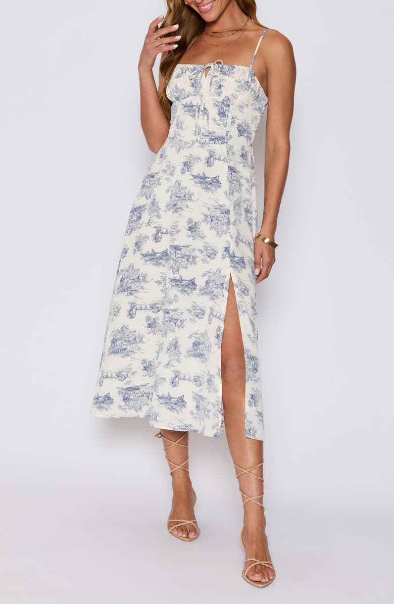 VICI Collection Jessie Fit & Flare Milkmaid Sundress, Main, color, Cream/ Blue