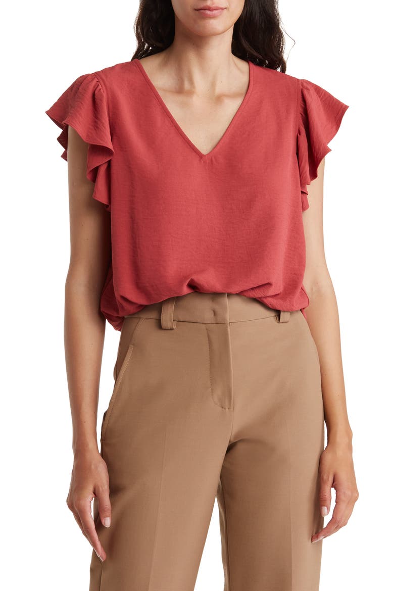 Flutter Sleeve Crinkled Satin Blouse, Main, color, ROSE