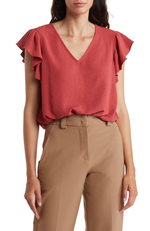 Flutter Sleeve Crinkled Satin Blouse