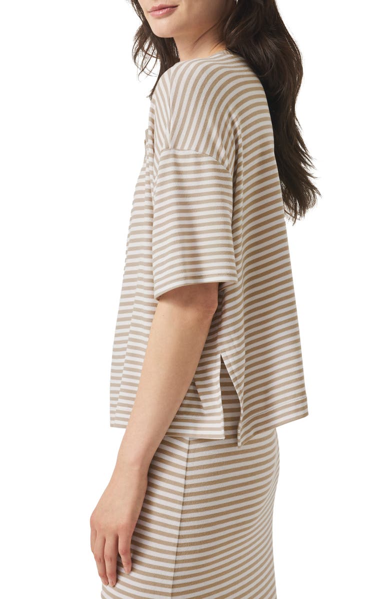 Splendid Brooke Stripe Short Sleeve Half Zip T-Shirt, Alternate, color, Fawn Stripe