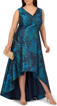Adrianna Papell Floral Jacquard High-Low Fit & Flare Cocktail Dress
