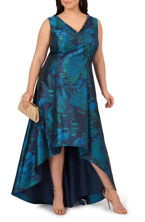 Adrianna Papell Floral Jacquard High-low Fit & Flare Cocktail Dress In Multi