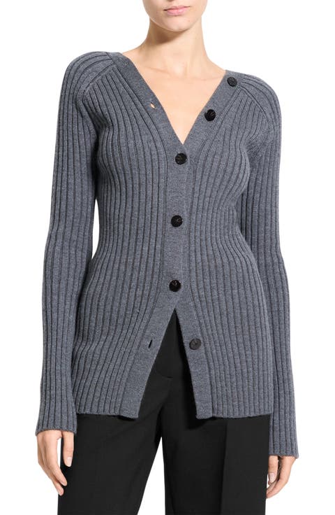Rib Merino Wool Open Back Cardigan