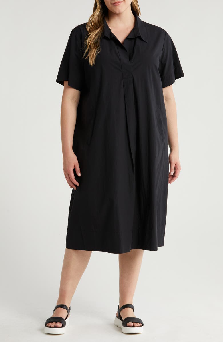 Eileen Fisher Classic Organic Cotton Poplin Midi Shirtdress, Main, color,