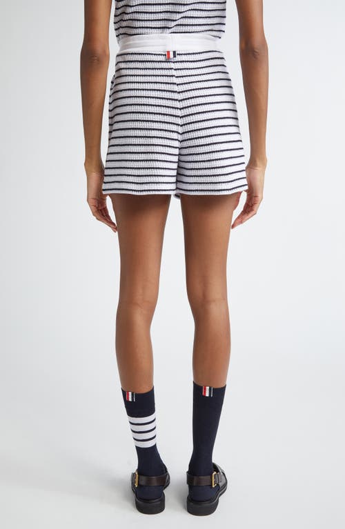 Thom Browne Striped Cotton Shorts With Adjustable Drawstring In Navy/white