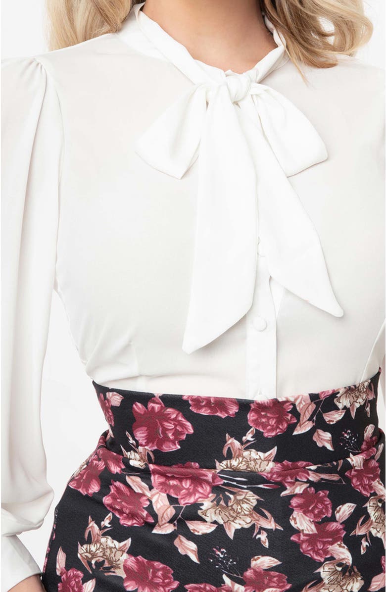 Unique Vintage Long Sleeve Neck Tie Gwen Blouse, Alternate, color, White