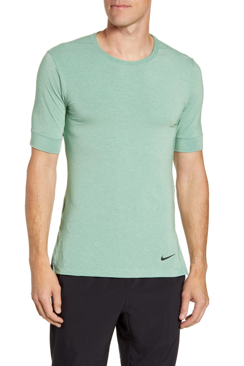 Dri-FIT Transcend Yoga T-Shirt, Main, color, TOMATILLO/ OCEAN CUBE