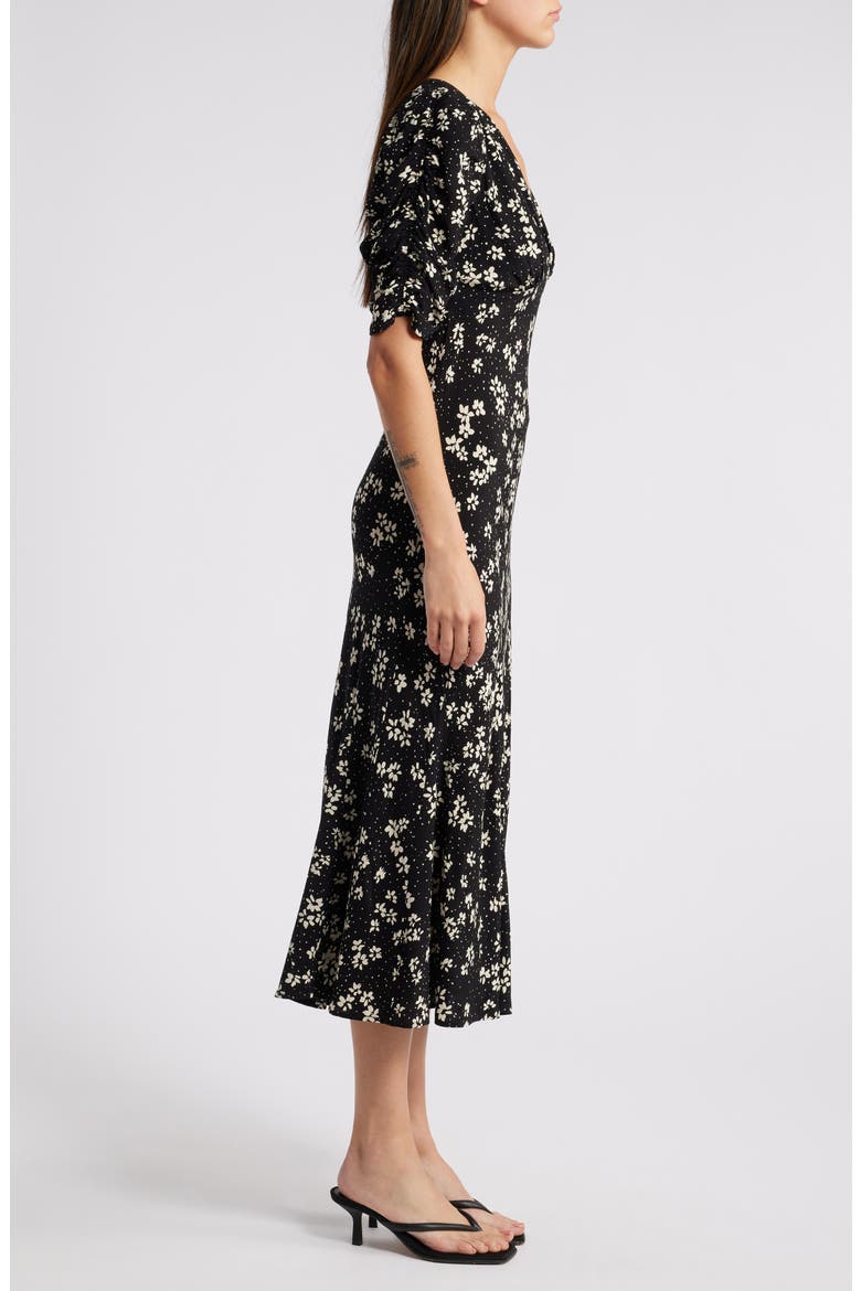 Zariah Floral Puff Sleeve Midi Dress, Alternate, color, NOIR FLORAL