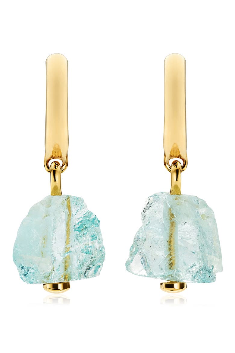 x Caroline Issa Gemstone Huggie Earrings, Main, color, YELLOW GOLD/ AQUAMARINE
