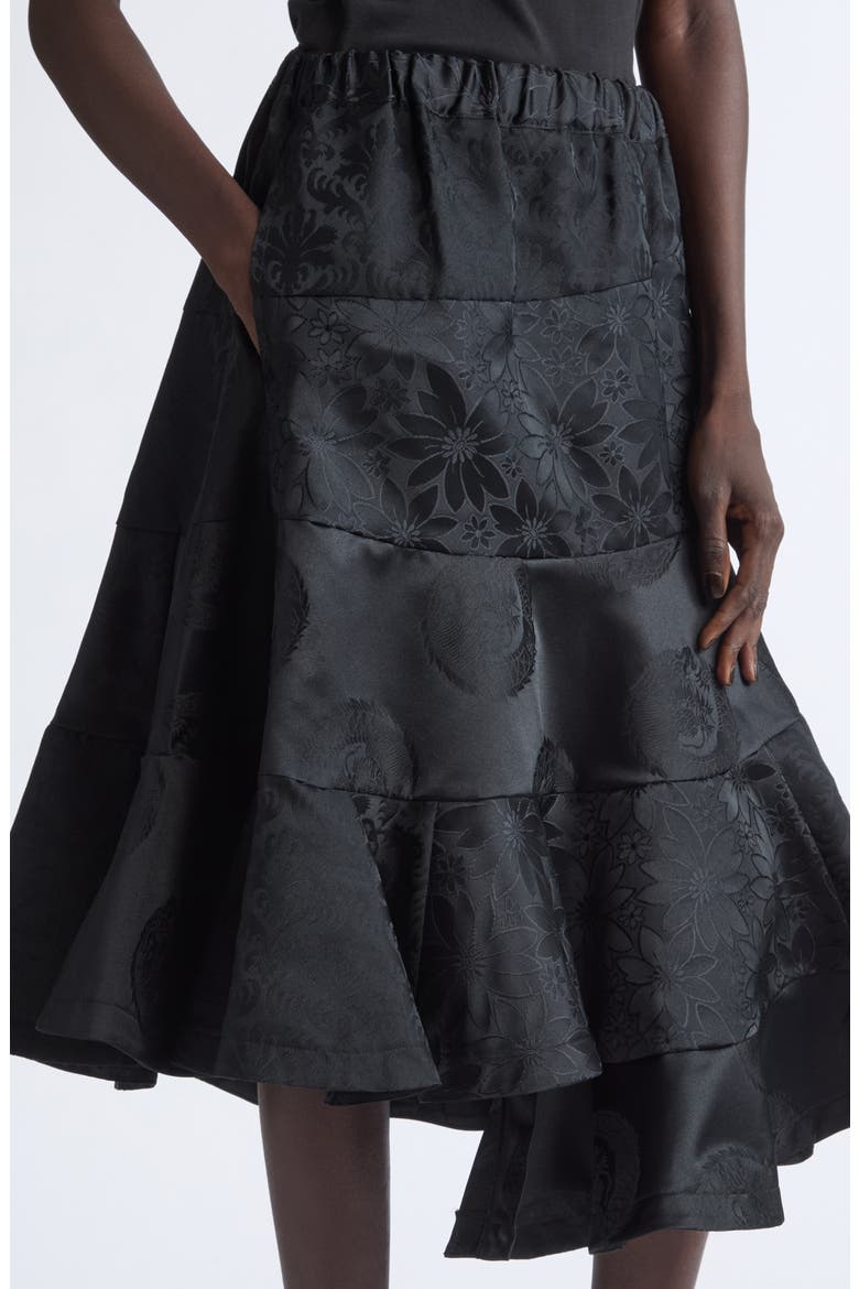 Floral Jacquard Tiered Midi Skirt, Alternate, color, BLACK X BLACK X BLACK